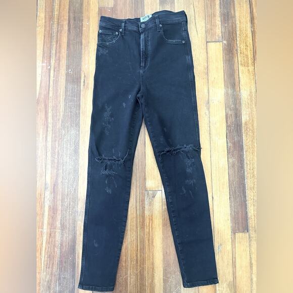 Agolde Denim - AGOLDE Black Skinny Leg Jeans, Distressed Accents, Mid Rise, Designer, Ret $218